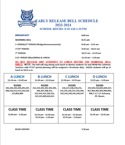 Early Release Schedule